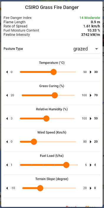 Grass fire index calculator