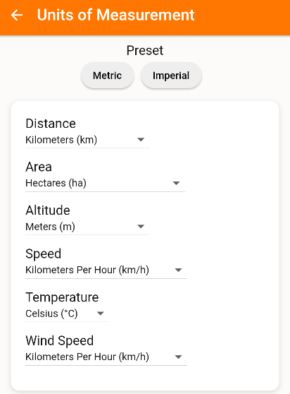 Units of Measurements Screen